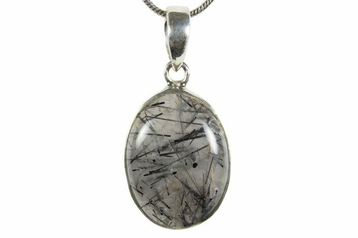 Glassy Tourmalinated Quartz Pendant - Sterling Silver #345244